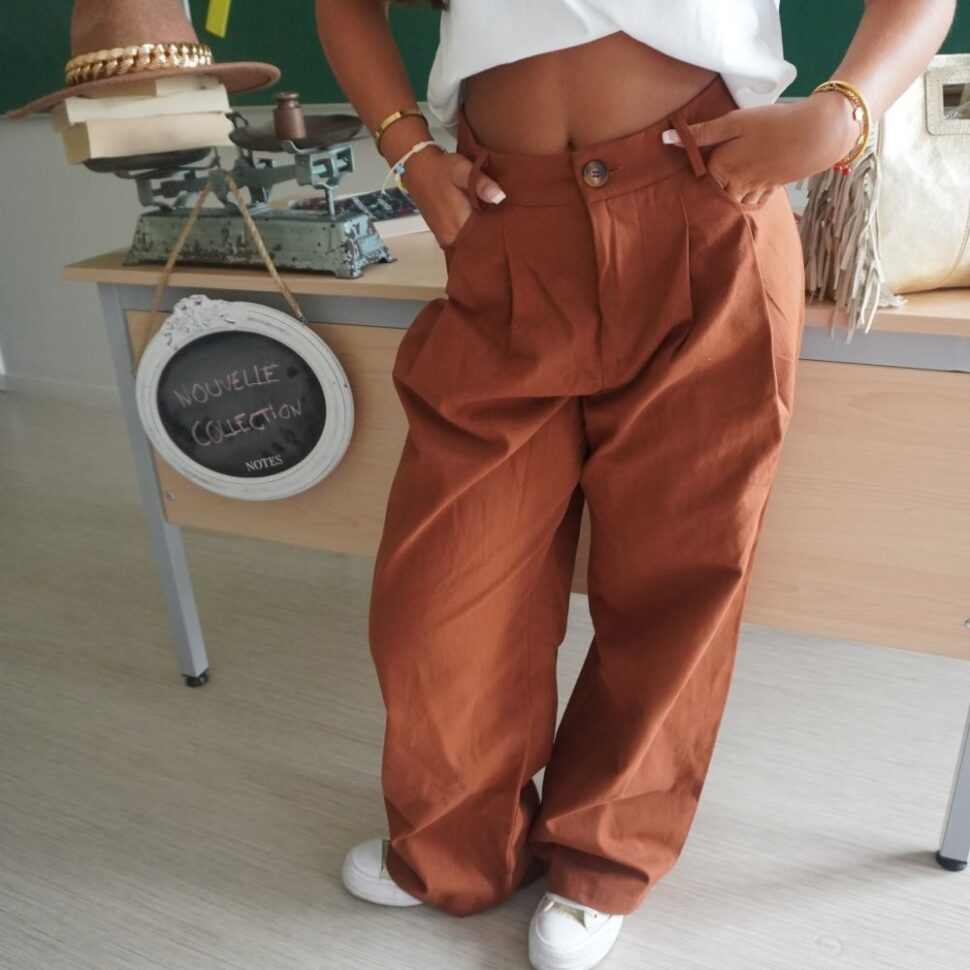 Pantalon femme large marron casual chic