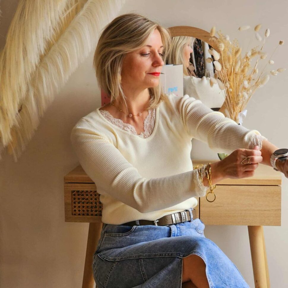 Pull femme écru demi saison