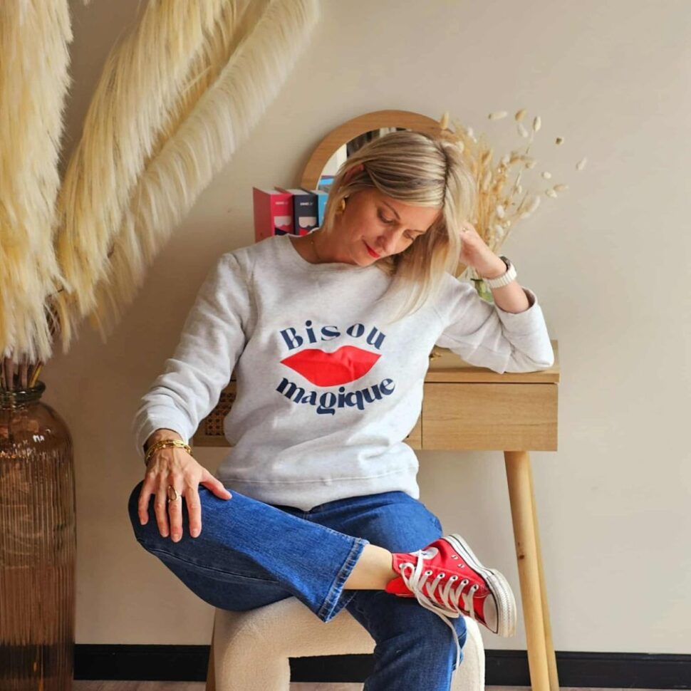 Sweat femme sport chic gris chiné