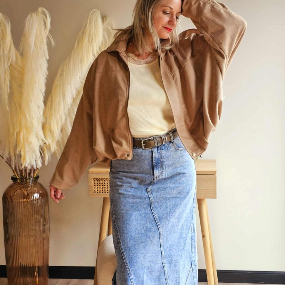Veste femme suédine taupe oversize