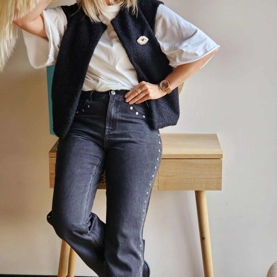 Jeans femme clous argenté