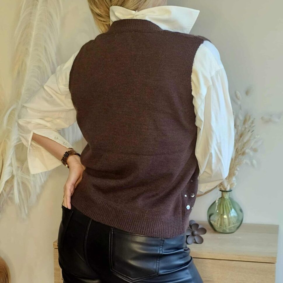 Pull sans manches couleur chocolat