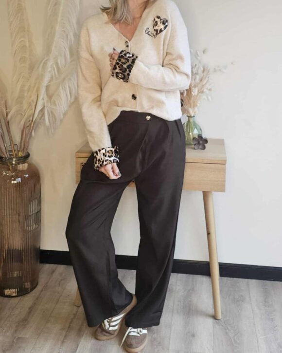 Pantalon femme style tailleur coloris chocolat