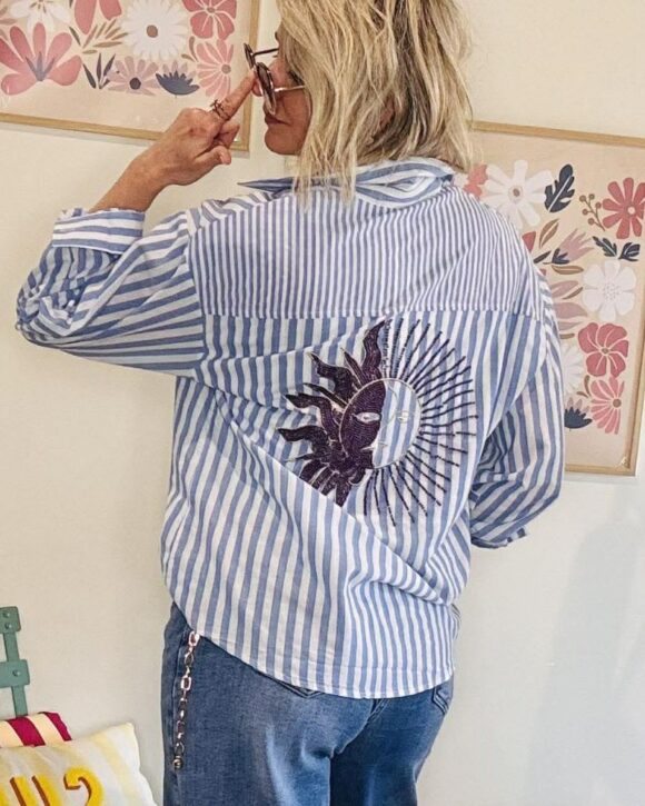 Chemise femme oversize avec motif soleil dans le dos