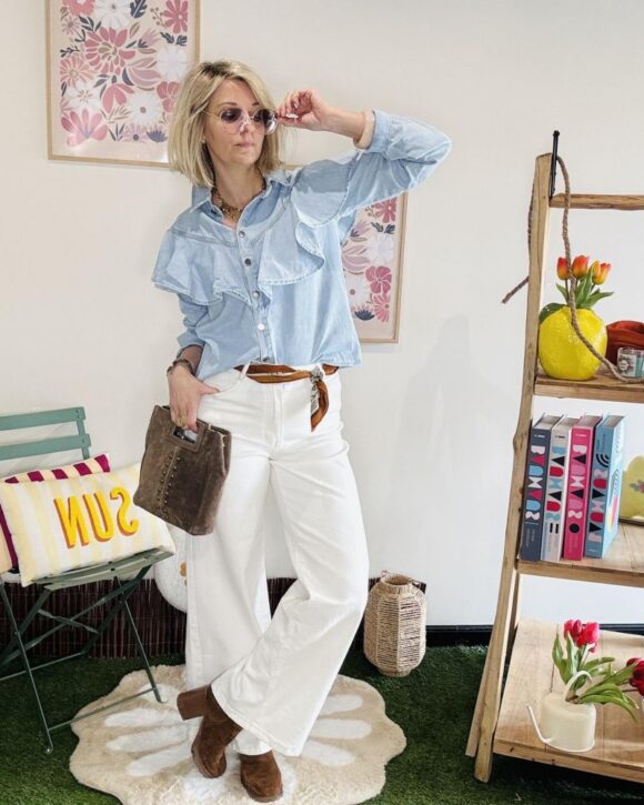 Look femme casual chic denim bleu clair