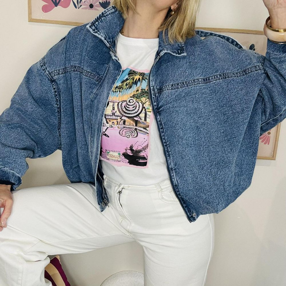 Veste femme en jean délavé coupe oversize