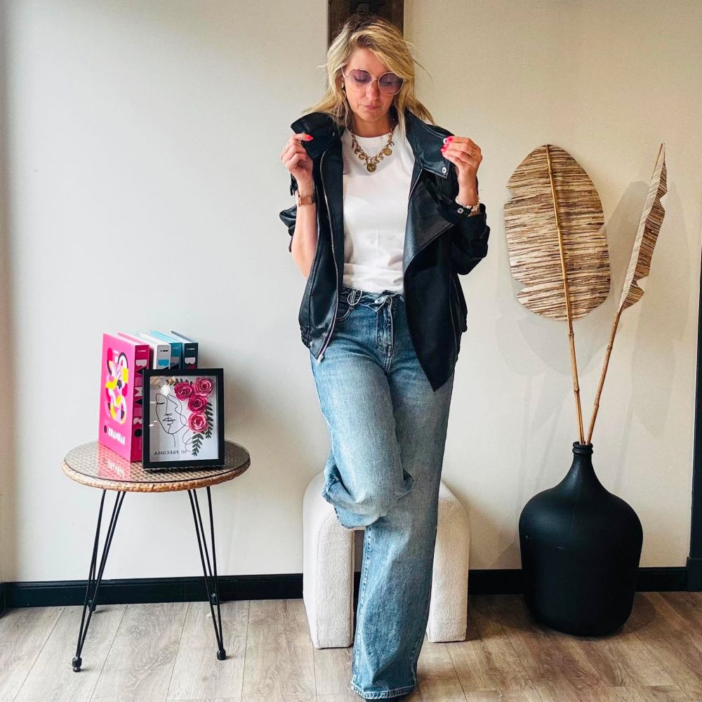 Blouson tendance femme simili cuir noir