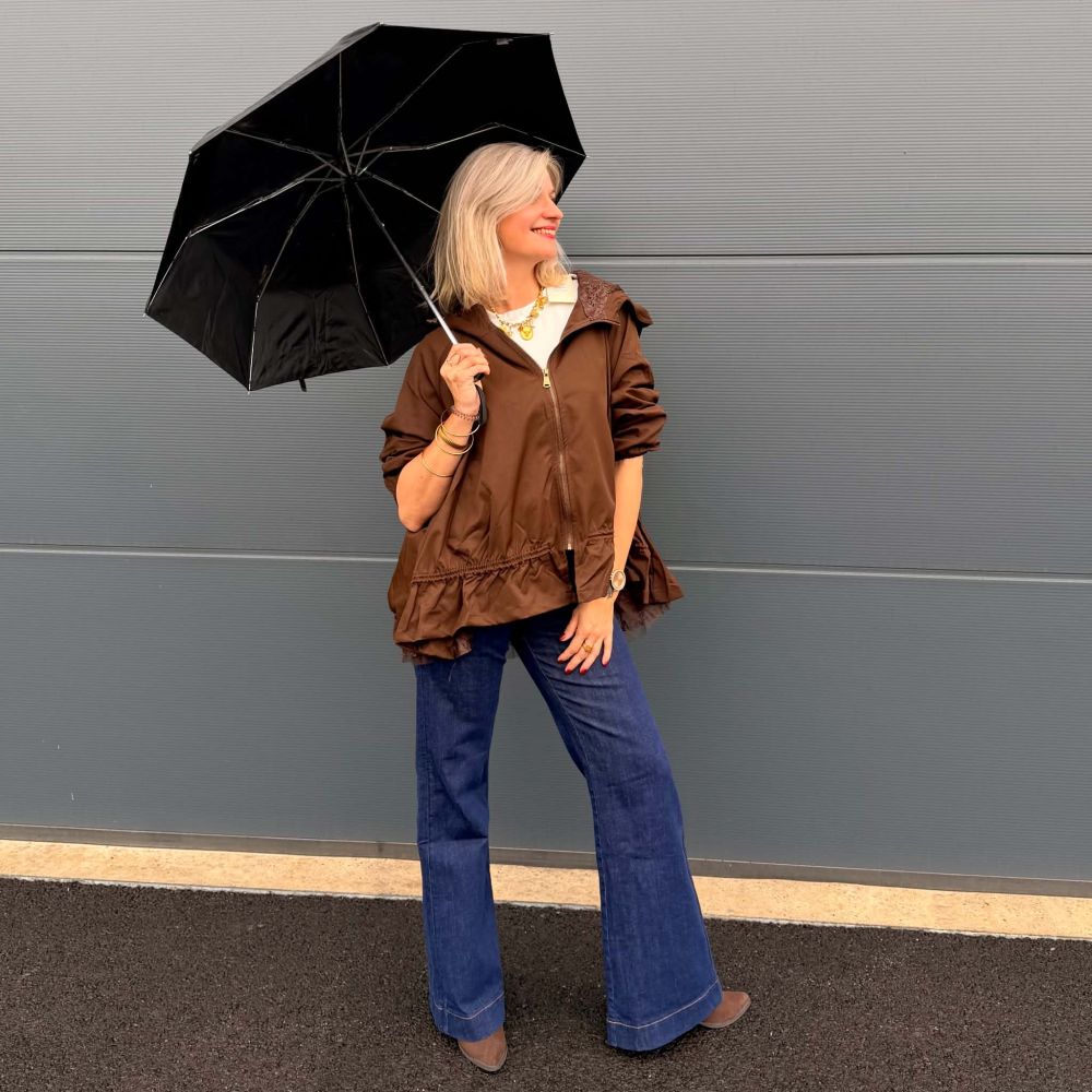 Parka femme chocolat oversize finition dentelle